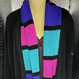 Alnoral Vintage Colorblock Cardigan Black Pink Blue Size XL